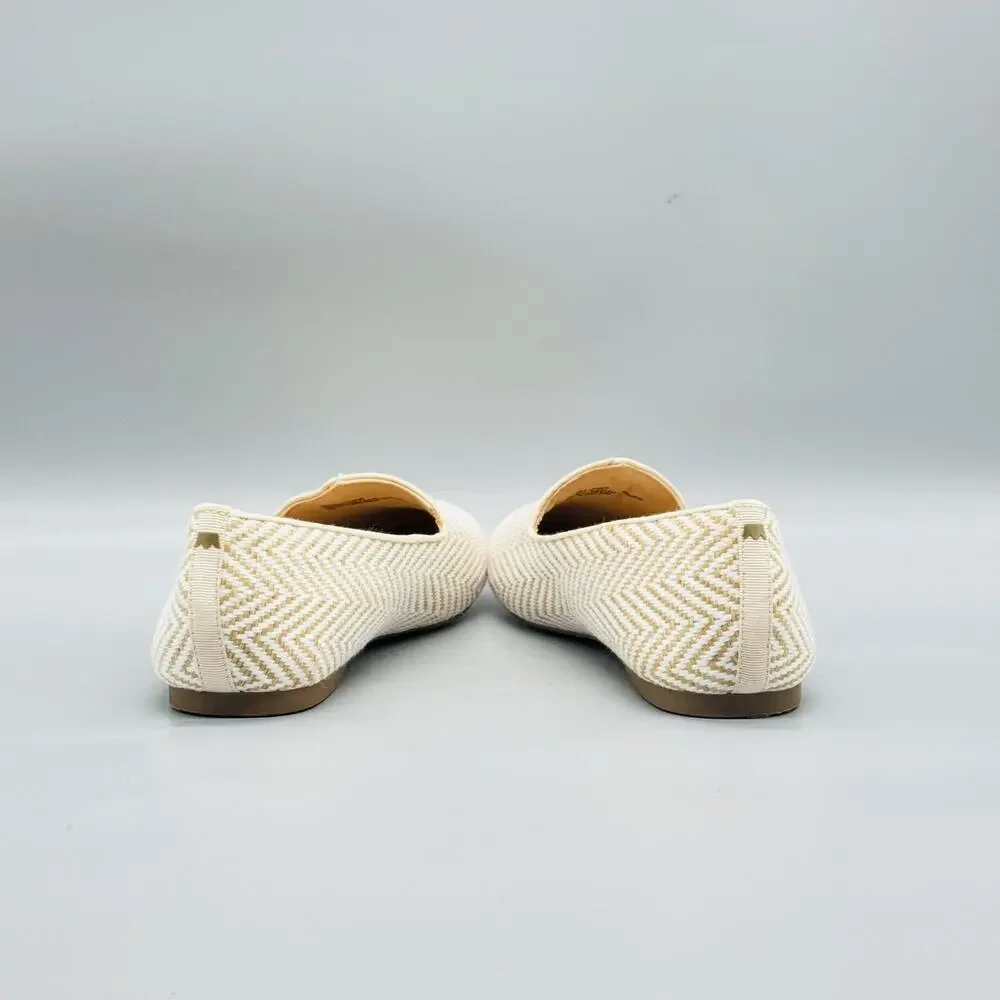 Birdies Shoes Womens 10 Beige Woven Chevron Loafer Flats Slip On Comfort Casual